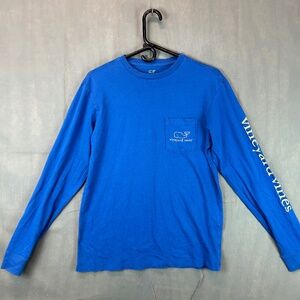 Vineyard Vines VTG Men's Long Sleeve Vintage Whale Pocket T-Shirt XS Royal Blue